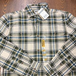 Carhartt Plaid Green and Cream Men's Small Flannel Shirt